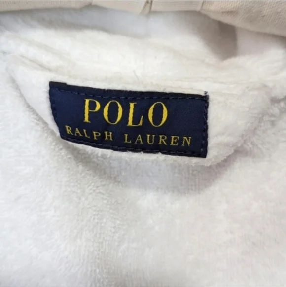 Mens Polo Ralph Lauren Bath Robe Size L/XL White Terry Cloth Pony Horse - Picture 13 of 14